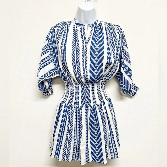 Never A Wallflower Womens Blue White India Handloom Cynthia Dress Size XS - Picture 3 of 11